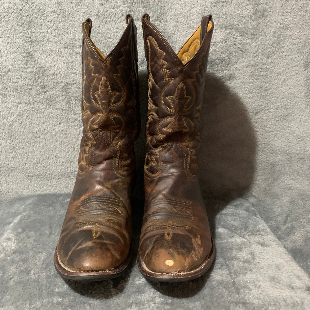 Laredo 68452 Mens 10 D Brown Leather Western Cowboy Boots Distressed Round Toe